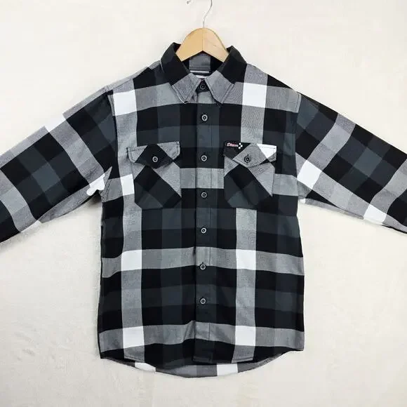Dixxon Finish Line Flannel Shirt Mens Small Button Up Black White Plaid Casual - Picture 3 of 10